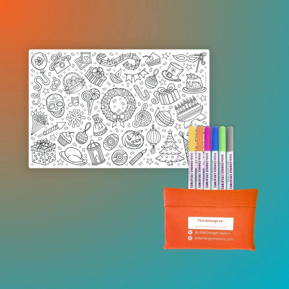 Pocket Reusable Colouring In Set - CELEBRATE!