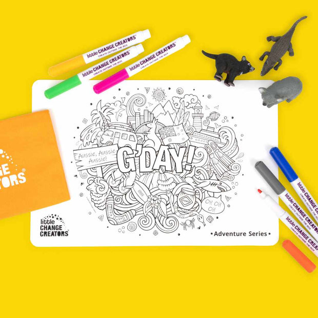 Pocket Reusable Colouring In Set - G’DAY!