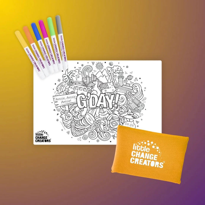 Pocket Reusable Colouring In Set - G’DAY!