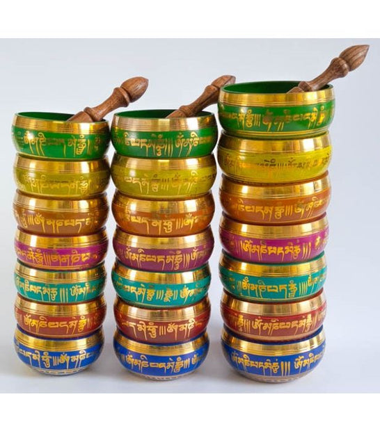 Om Mani Script Singing Bowls and  Felt Cushion